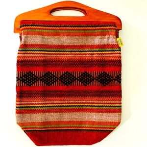 Made in Mexico Hand made Woven bag with Wood handle - New